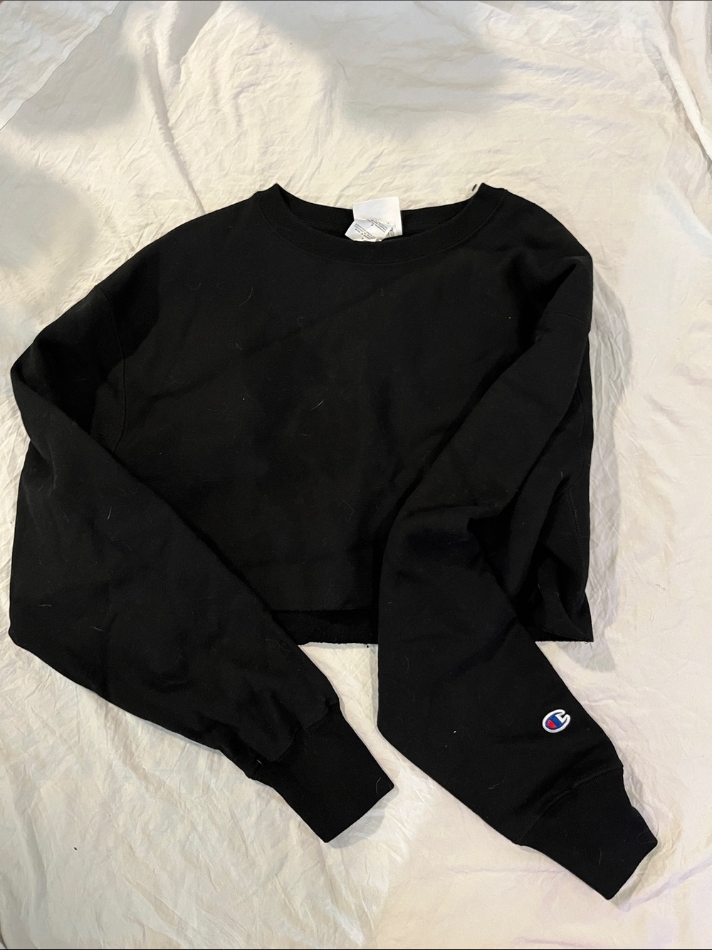 Champion Black Cropped Crew Sweatshirt with Sleeve Logo